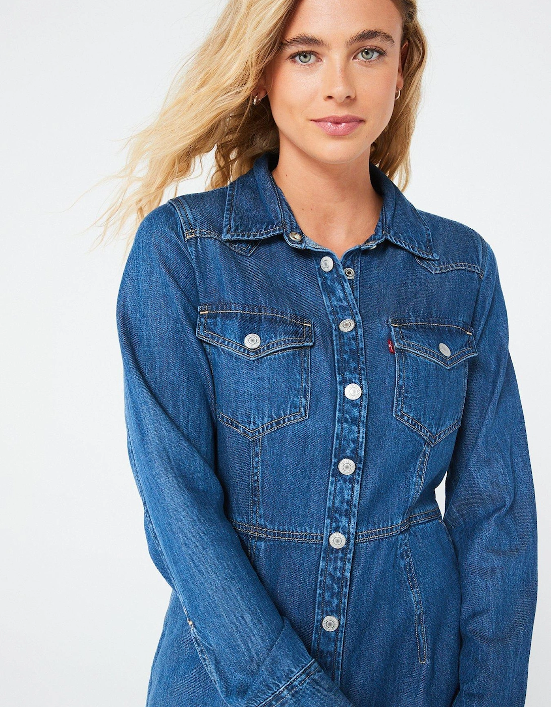 Otto Western Long Sleeve Denim Dress - Blue