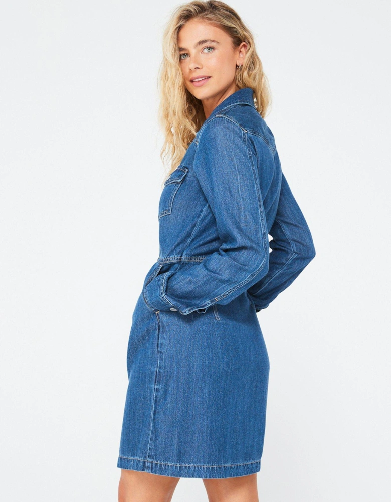 Otto Western Long Sleeve Denim Dress - Blue