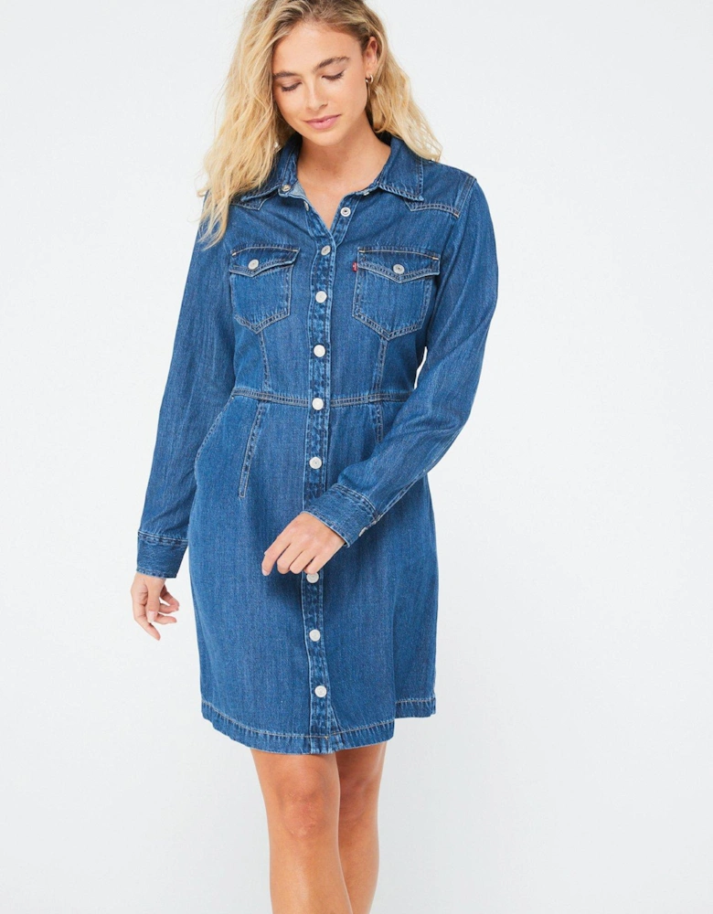 Otto Western Long Sleeve Denim Dress - Blue