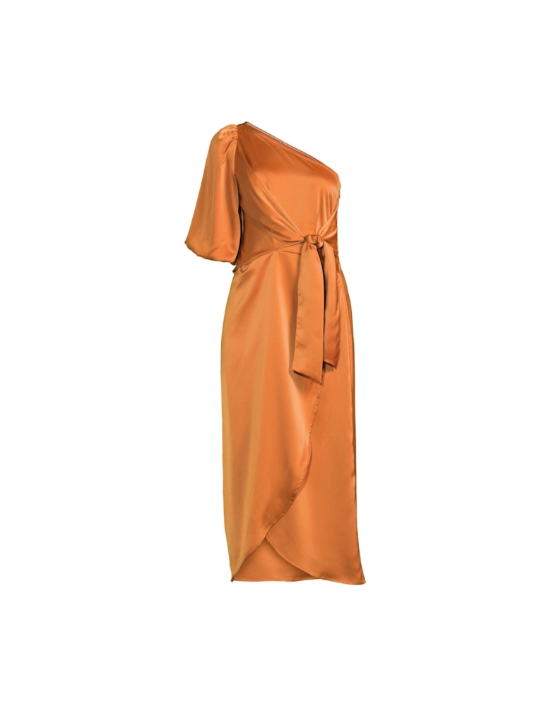 Athena One Shoulder Midi Dress - Brown