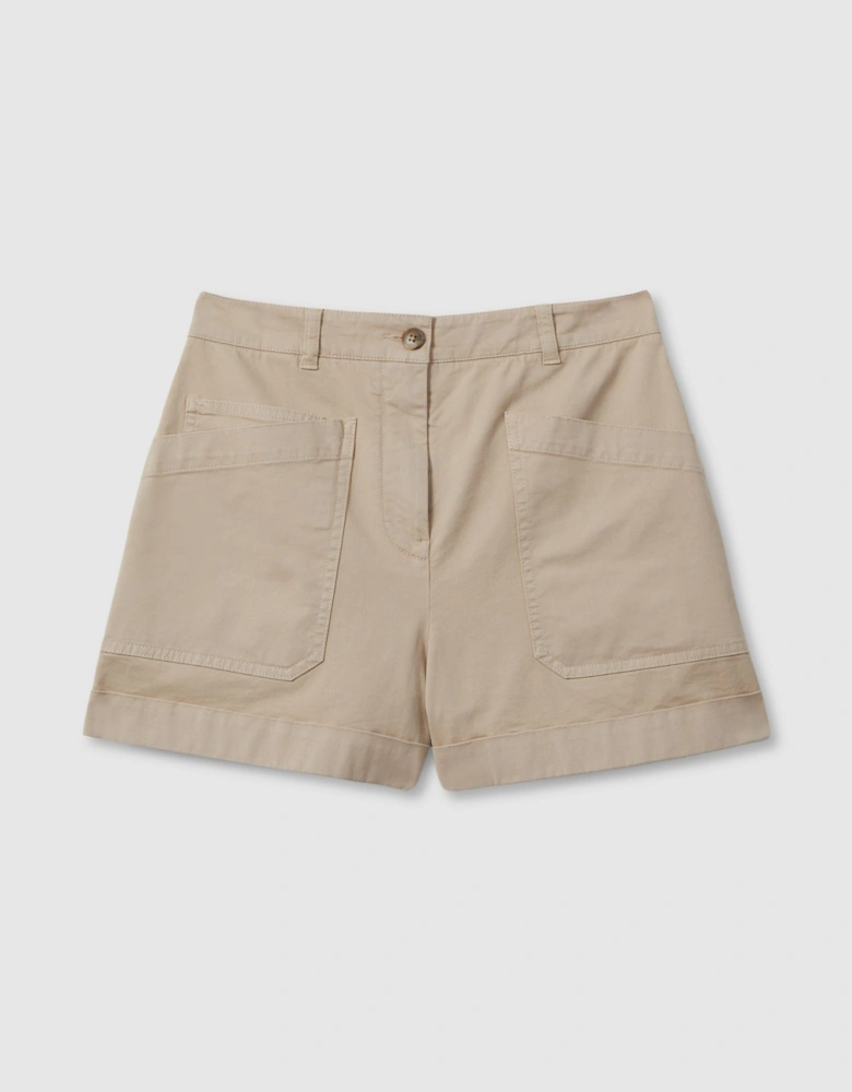 Cotton Blend Shorts with Turned-Up Hems