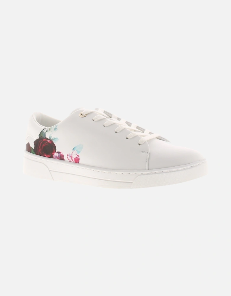 Womens Trainers Lace Up Artile Leather Rose Print To Sidewall White UK