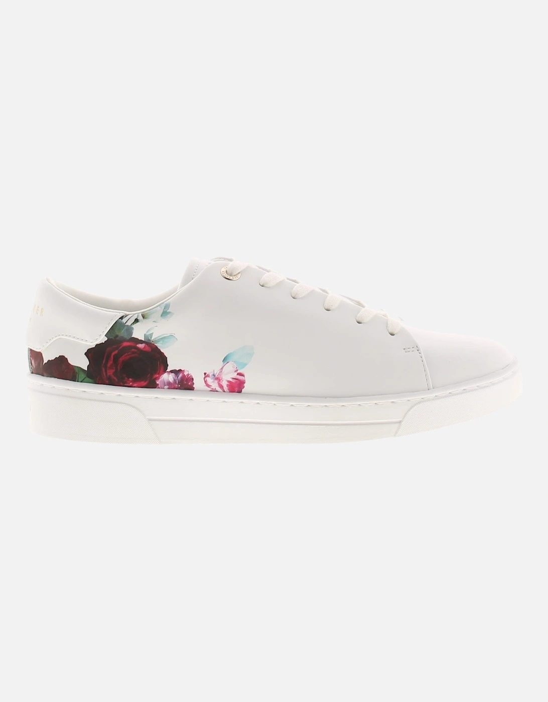 Womens Trainers Lace Up Artile Leather Rose Print To Sidewall White UK