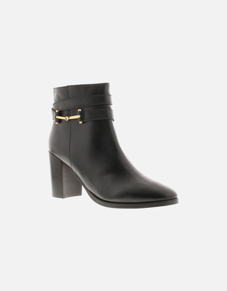 Womens Boots Anisea Ladies Ankle Leather Block Heel Black UK Size