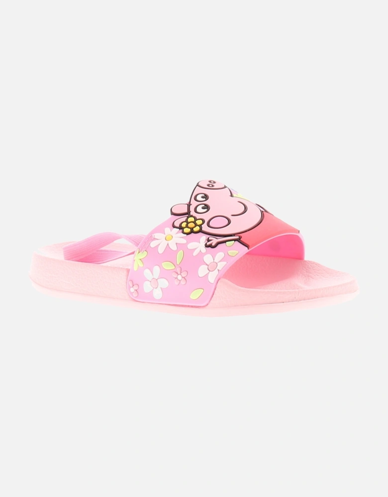 Younger Girls Sandals Slide Sliders Beach Pool Flowers Pink UK Size