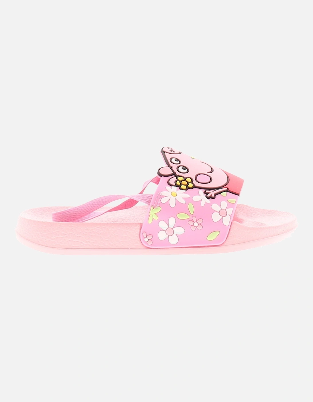Younger Girls Sandals Slide Sliders Beach Pool Flowers Pink UK Size