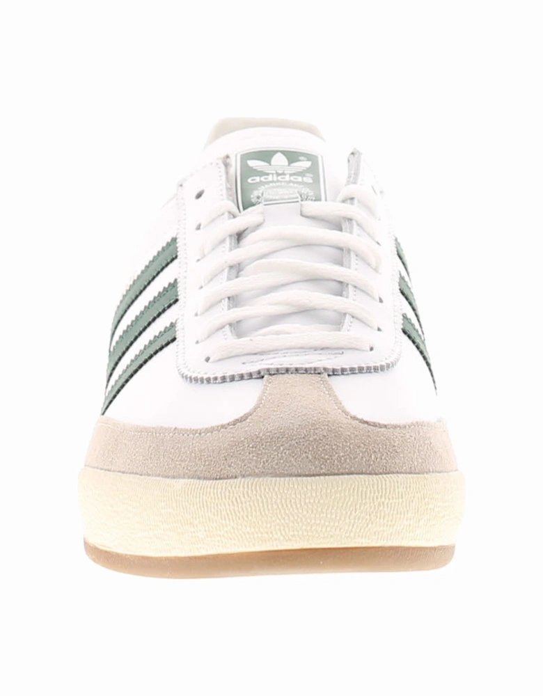Mens Trainers Lace Up Jeans Leather 3 Stripe White Green UK Siz