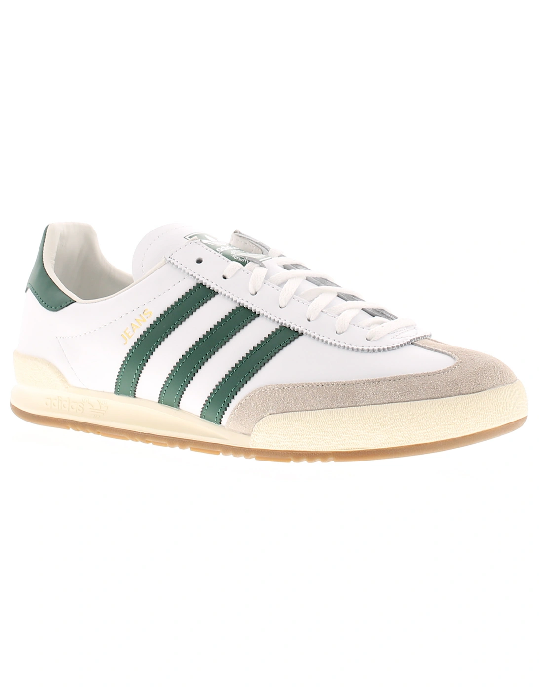 Mens Trainers Lace Up Jeans Leather 3 Stripe White Green UK Siz, 6 of 5