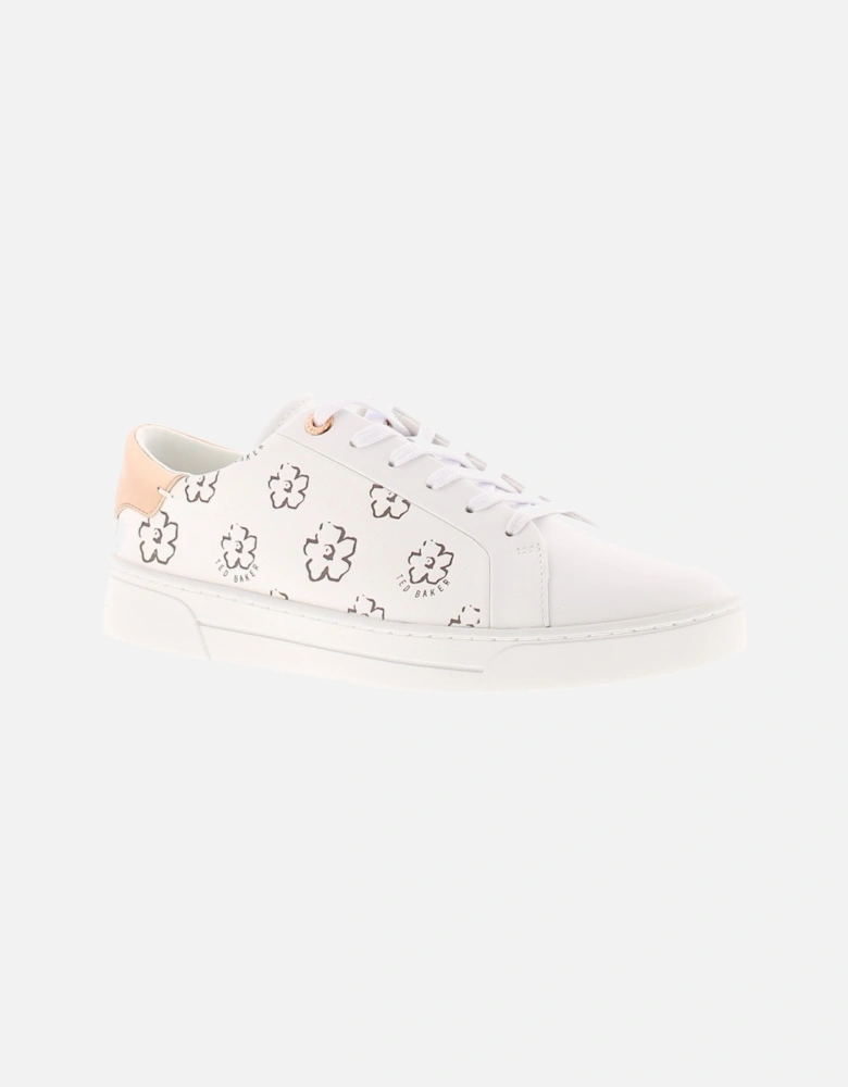 Womens Trainers Lace Up Taliy Leather Floral Detailing White UK Size