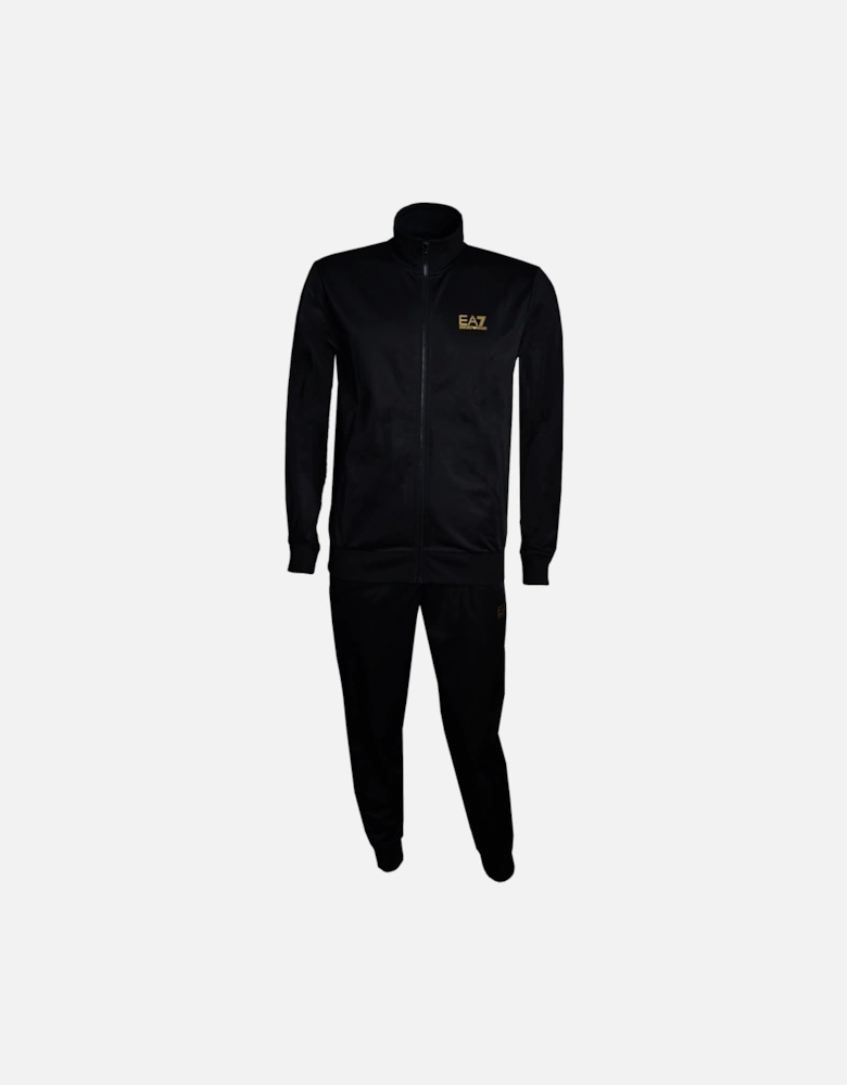 Funnel Neck Zip Black/Gold Poly Tracksuit