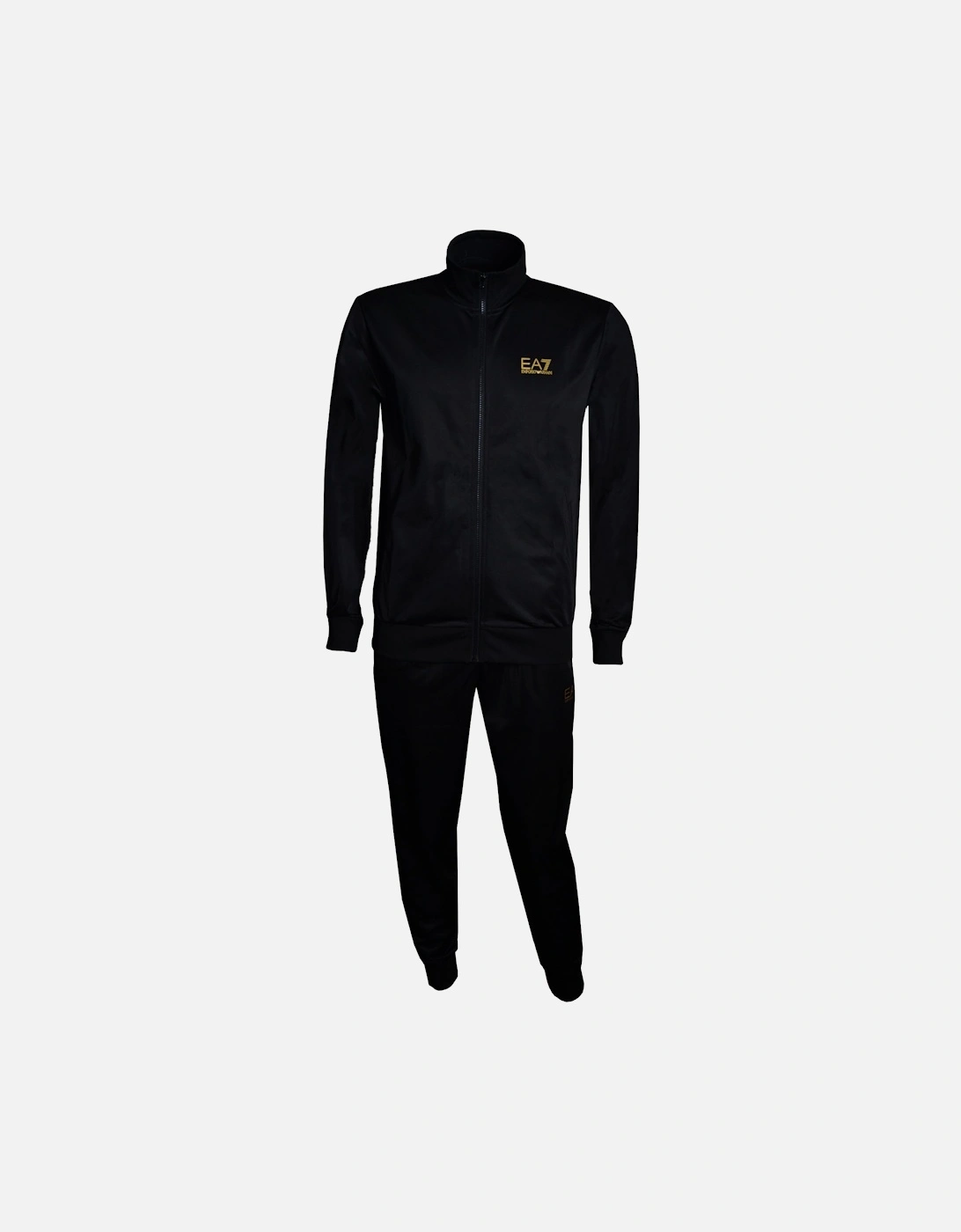 Funnel Neck Zip Black/Gold Poly Tracksuit, 4 of 3