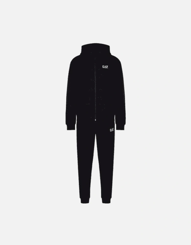 Cotton Zip Up Hooded Black/White Tracksuit