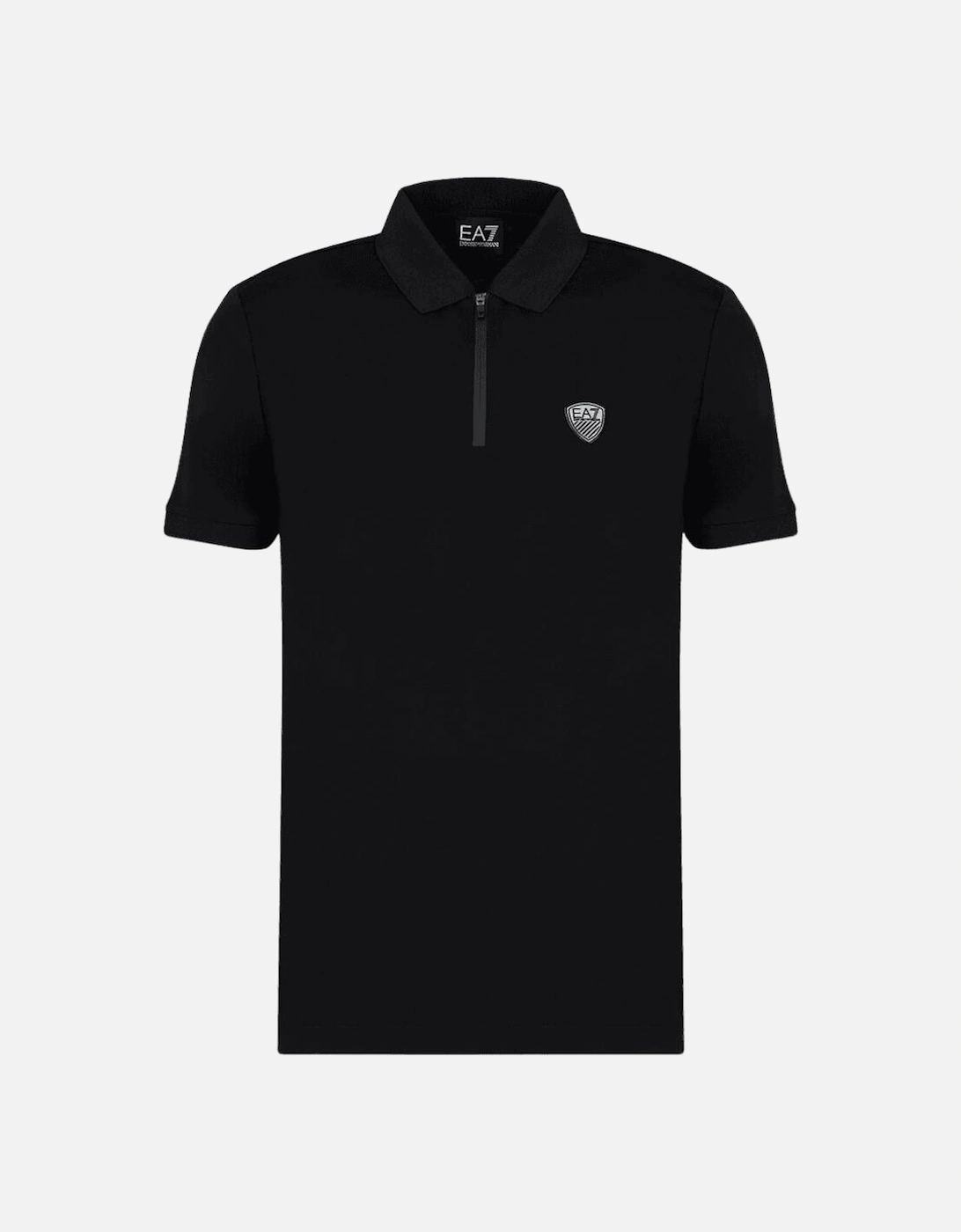 Cotton Badge Logo Quarter Zip Black Polo Shirt, 4 of 3