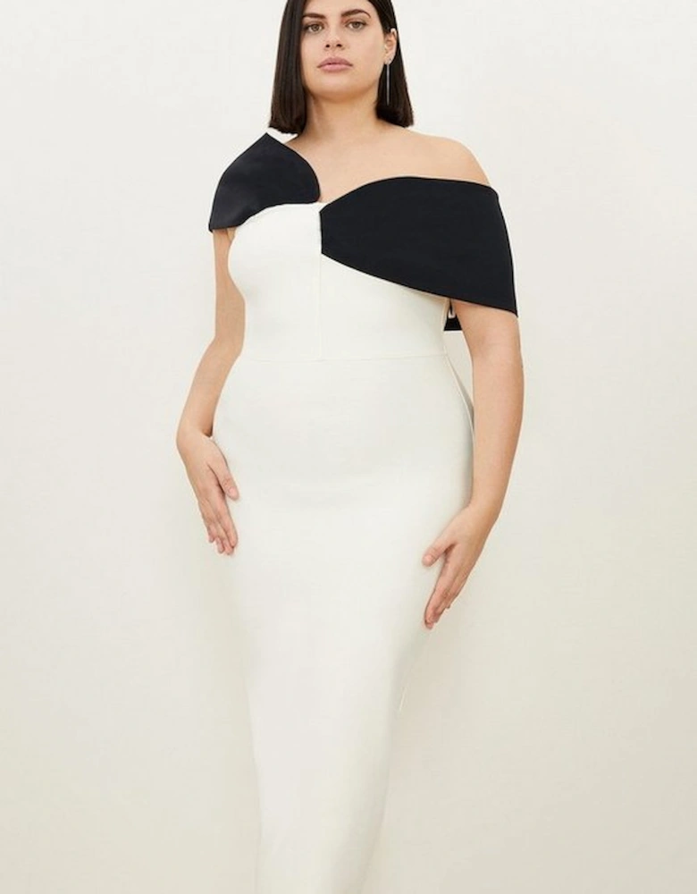 Plus Size Figure Form Bandage Knit Asymmetric Strap Midi Dress