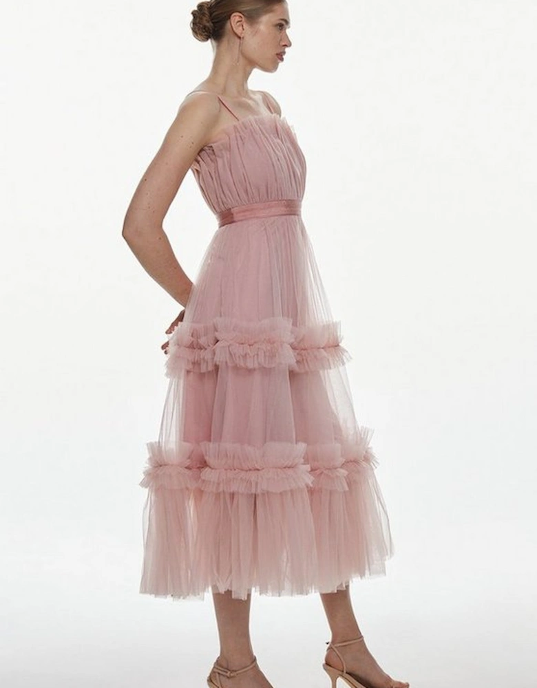 Tulle Bandeau Tiered Midi Dress