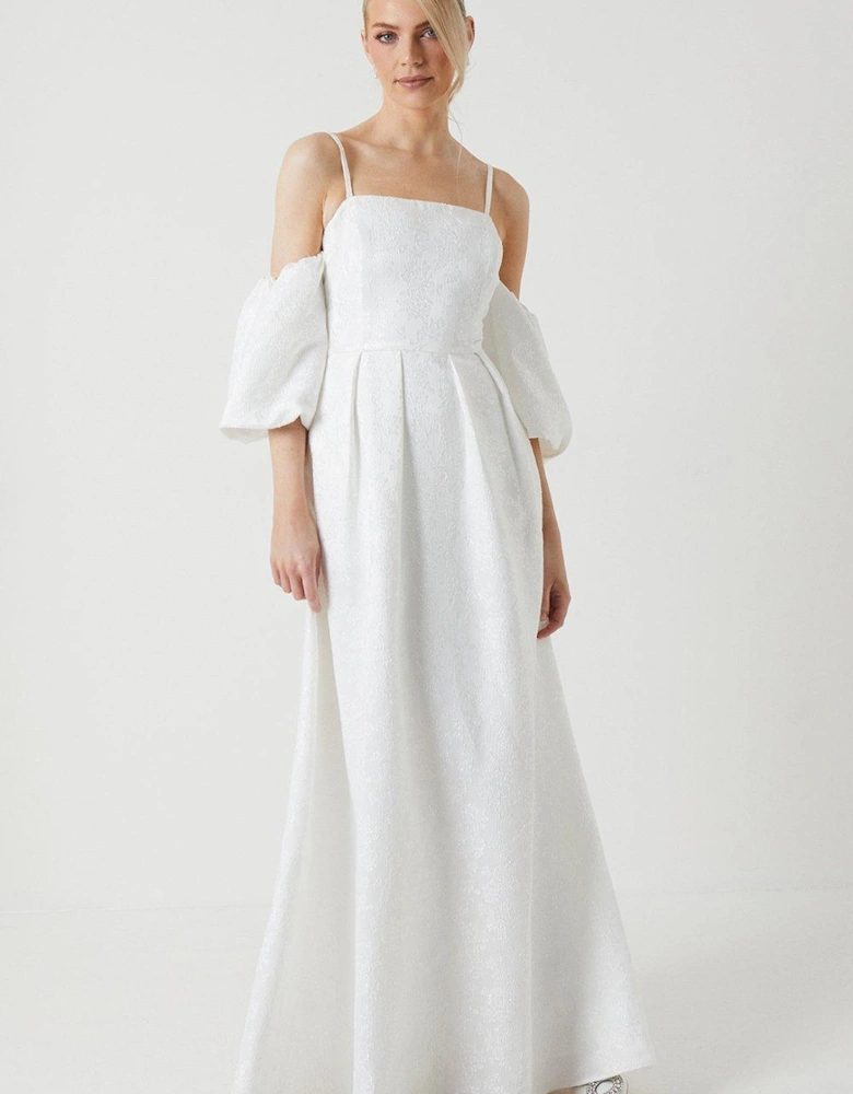 Detachable Puff Sleeves Bandeau Wedding Dress