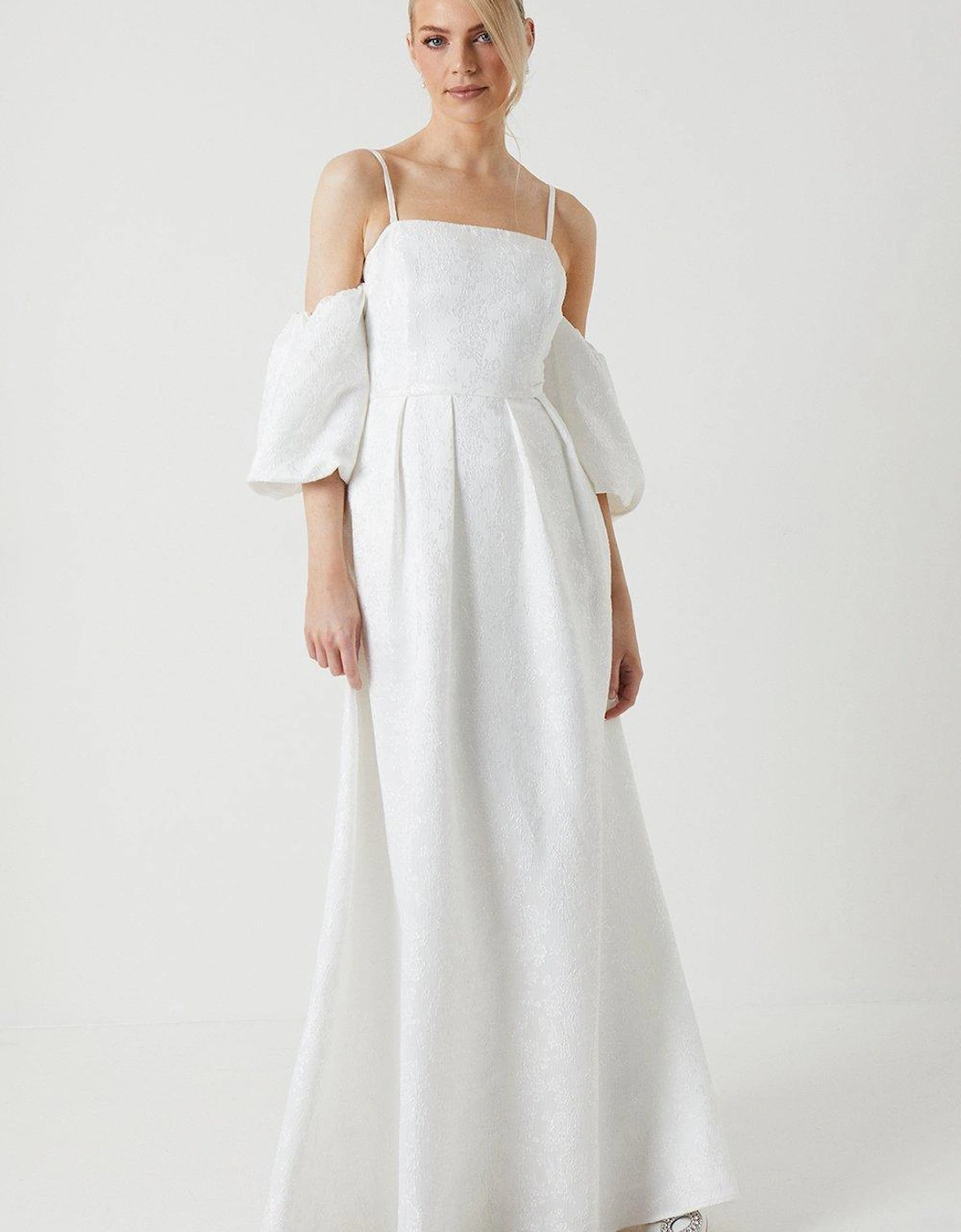Detachable Puff Sleeves Bandeau Wedding Dress, 6 of 5