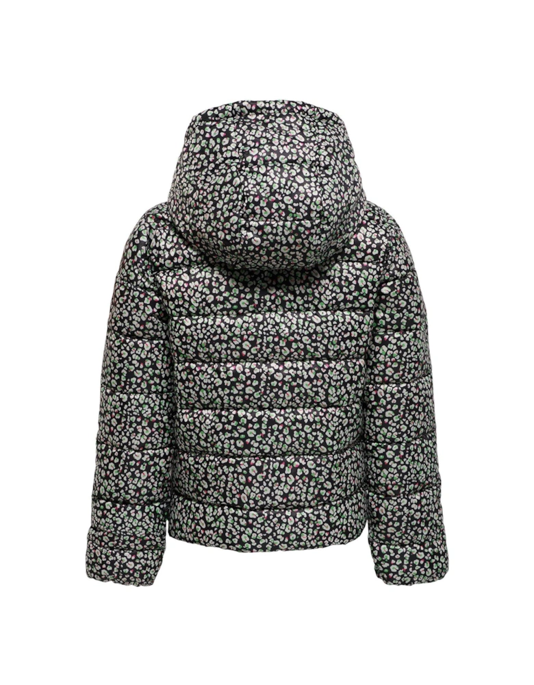 Girls Talia Leopard Quilted Jacket - Night Sky