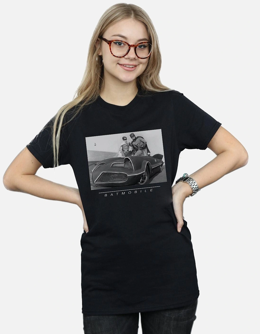 Womens/Ladies Batman TV Series Batmobile Cotton Boyfriend T-Shirt