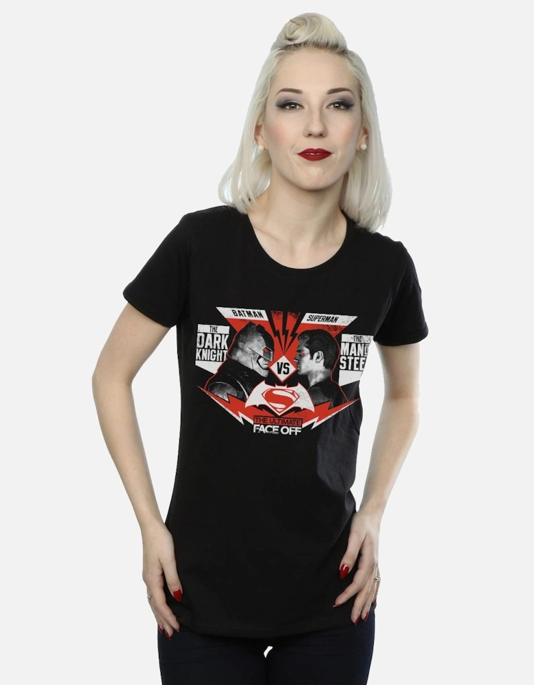 Womens/Ladies Batman v Superman Face Off Cotton T-Shirt