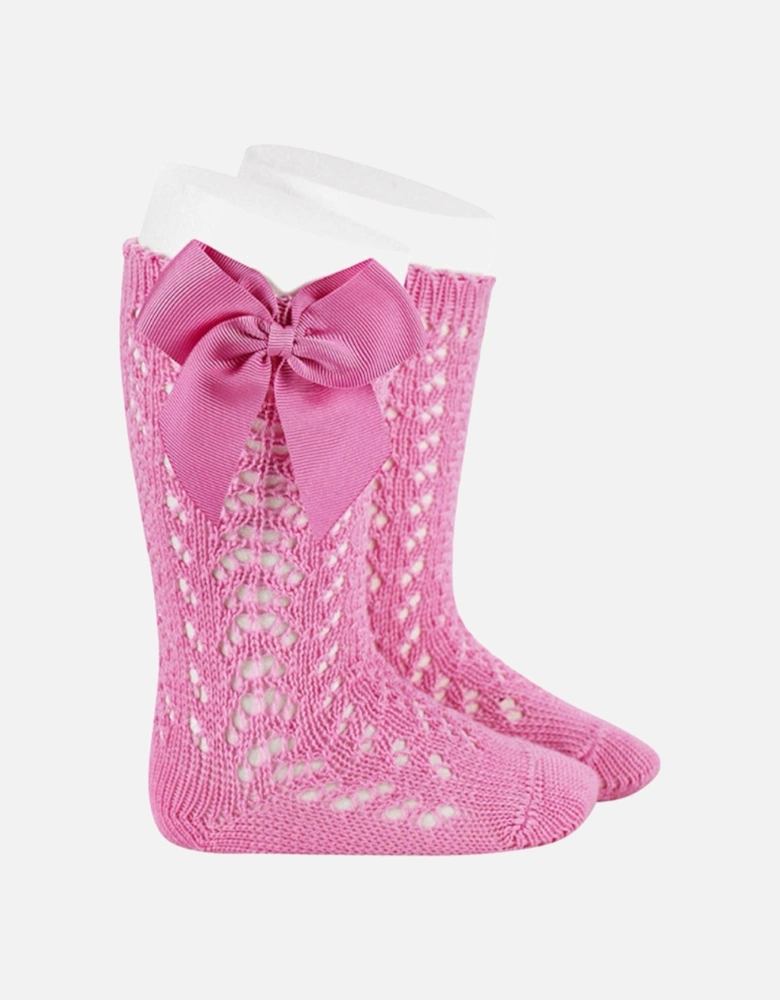 Bubble Gum Pink Openwork Knee Socks