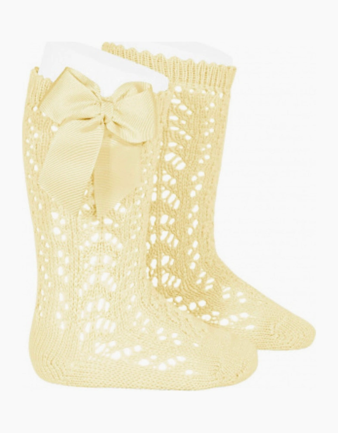 Condor Girl's Lemon Openwork Knee Socks - Size: 3 / eur 21-23 / uk 5-6