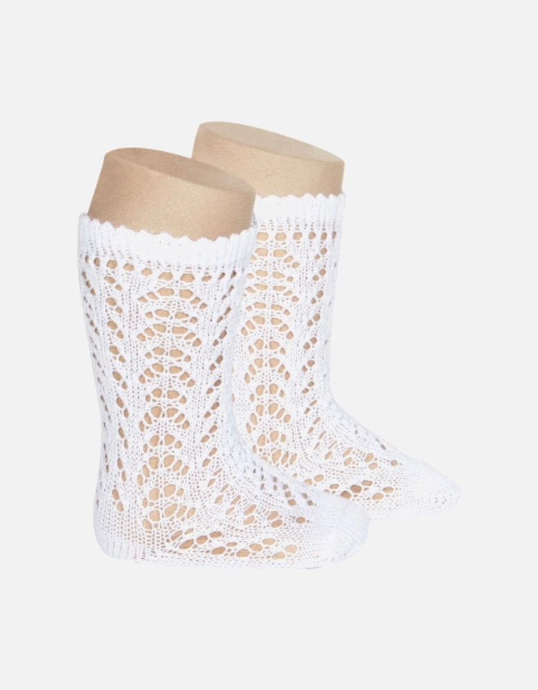 White Openwork Knee Socks