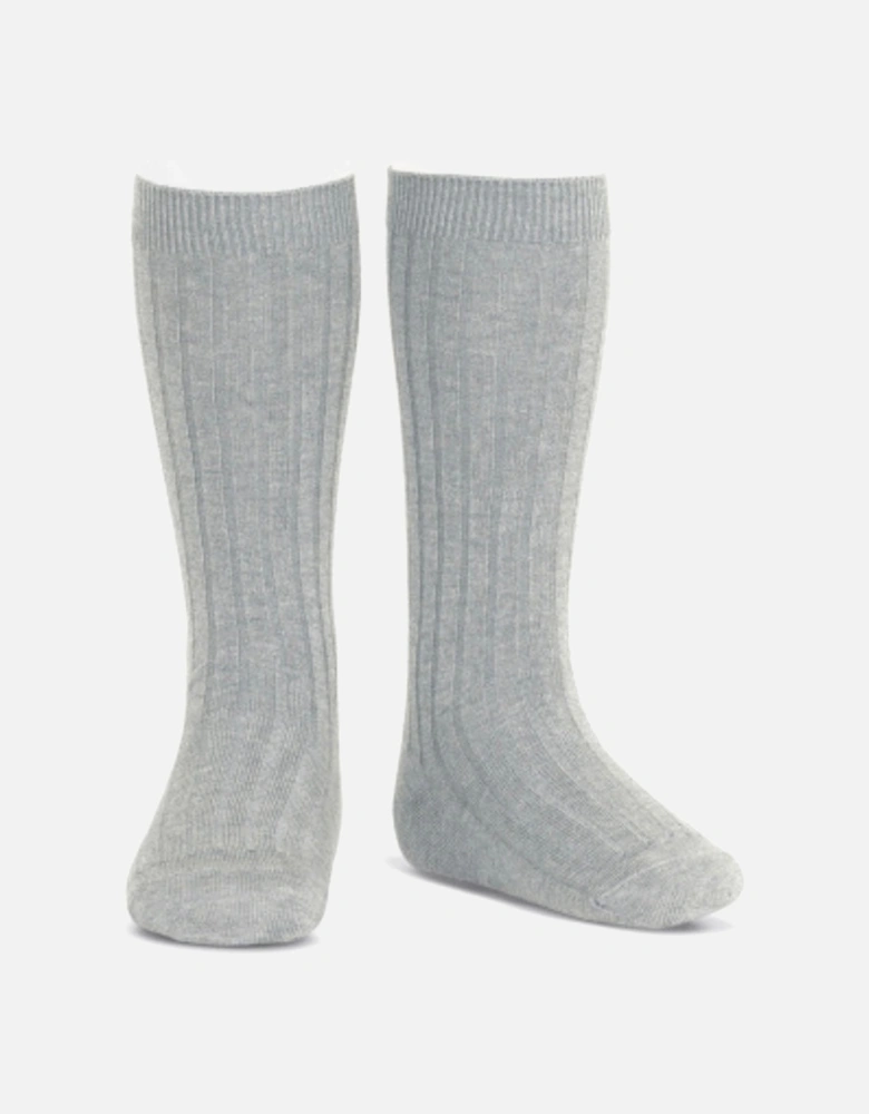 Grey Ribbed Knee Socks