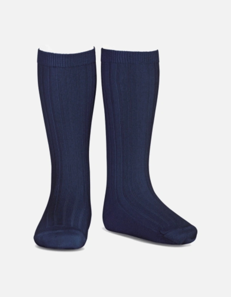 Navy Ribbed Knee Socks
