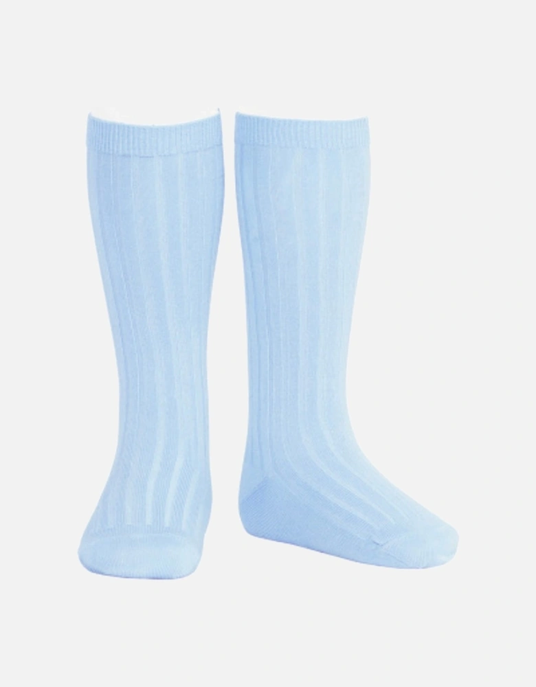 Pale Blue Ribbed Knee Socks