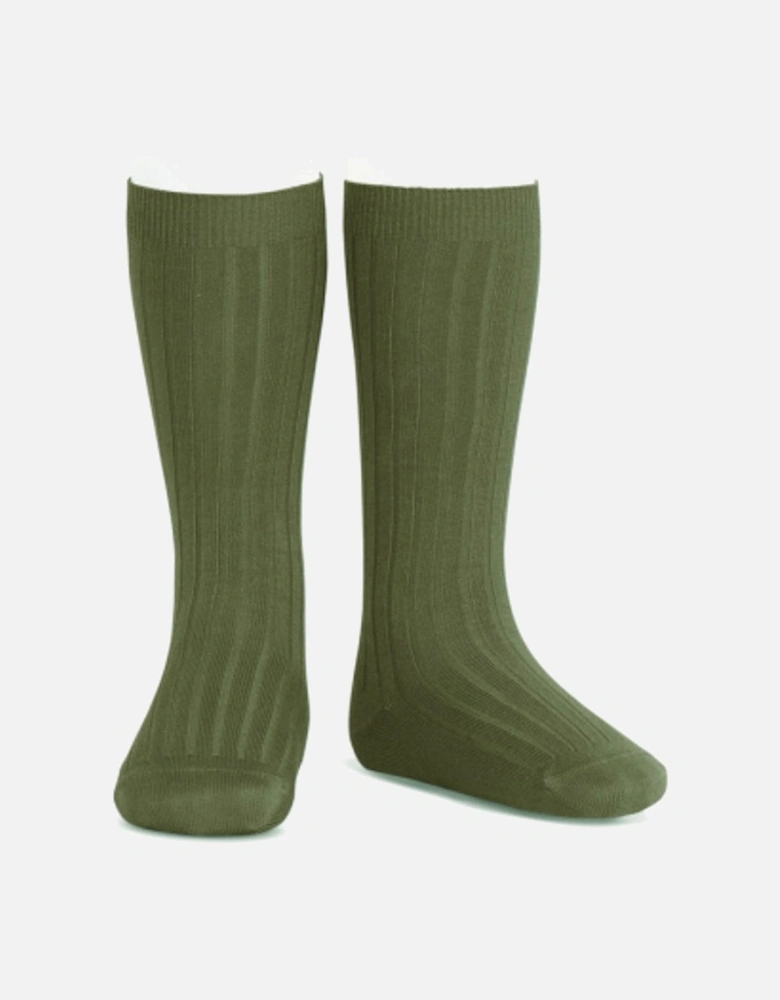 Green Ribbed Knee Socks