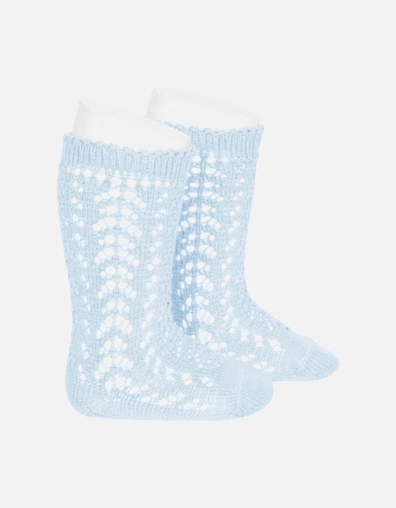 Pale Blue Openwork Knee Socks