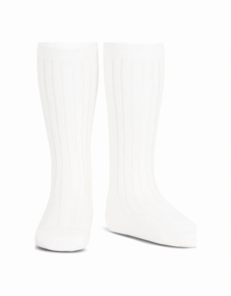 White Ribbed Knee Socks
