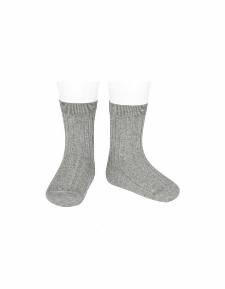 Grey Ribbed Ankle Socks