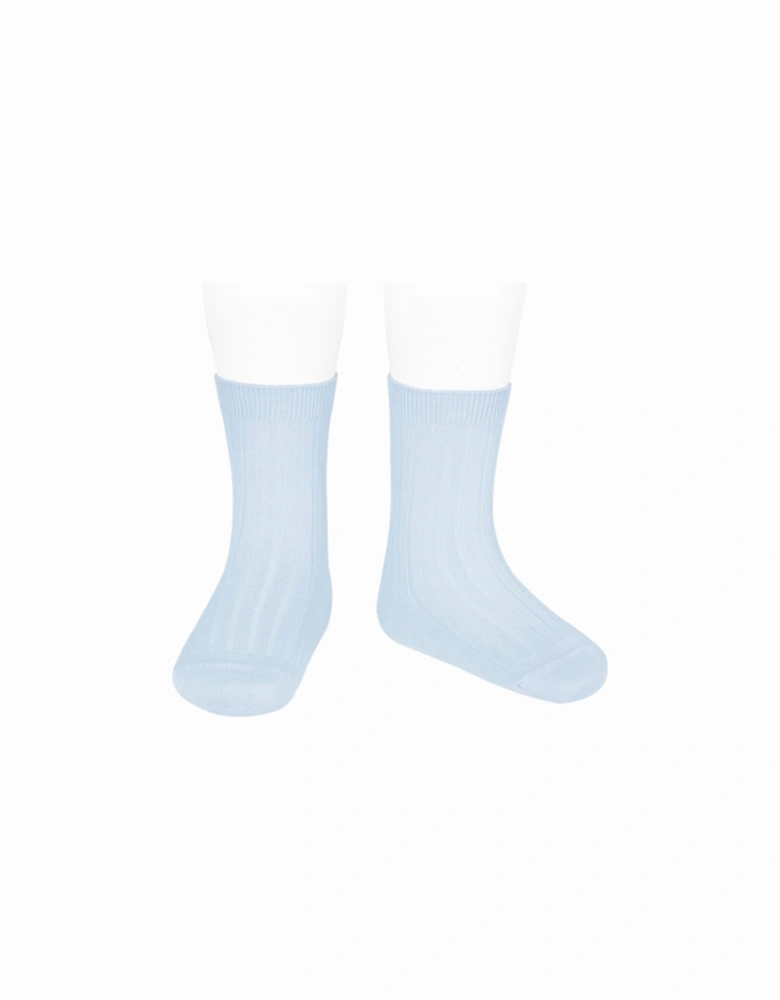 Pale Blue Ribbed Ankle Socks