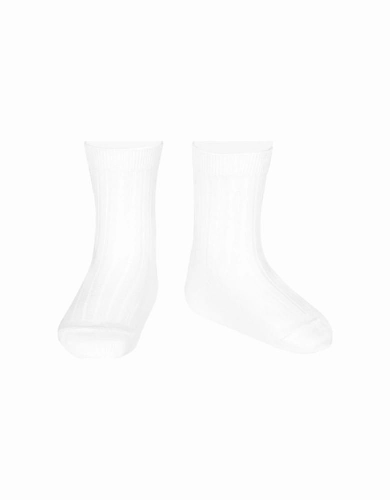 White Ribbed Ankle Socks