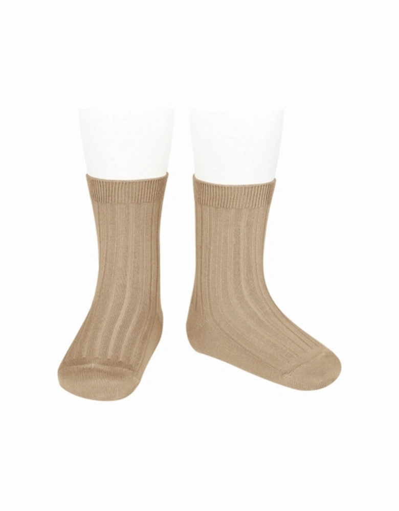 Camel Ribbed Ankle Socks