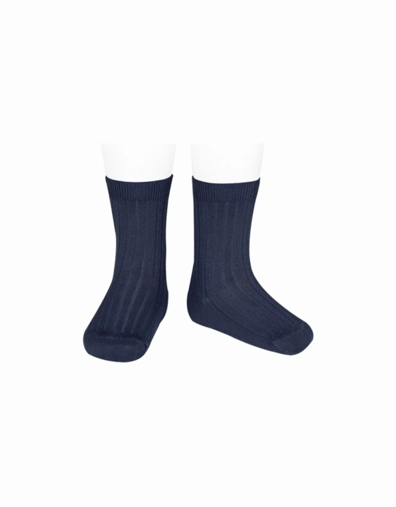 Navy Ribbed Ankle Socks