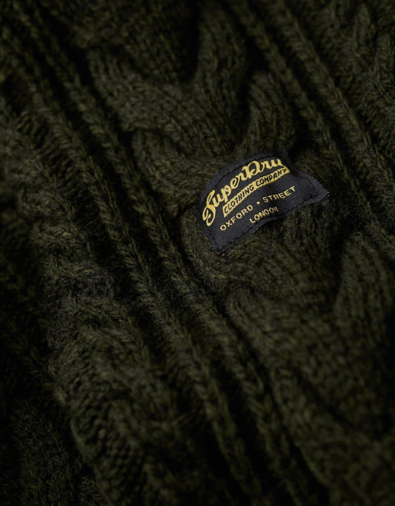 Vintage Jacob Cable Knit Henley Jumper - Dark Green