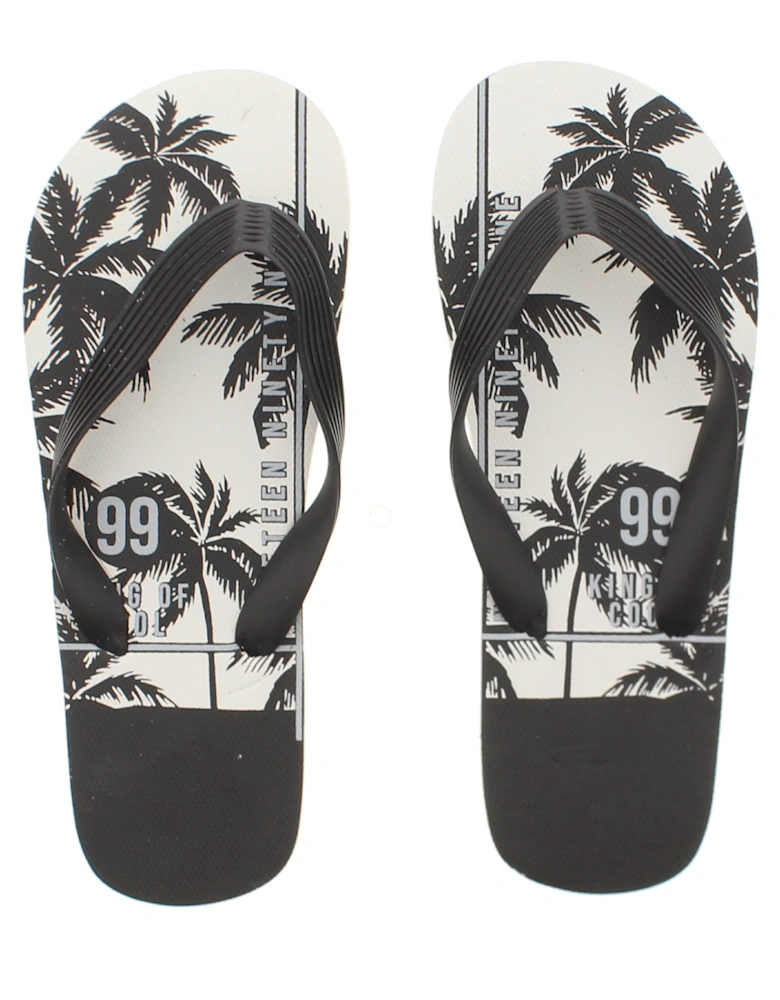 Boys Sandals Palm Print Flip Flop Slip On Sliders Pool Beach Black UK Si