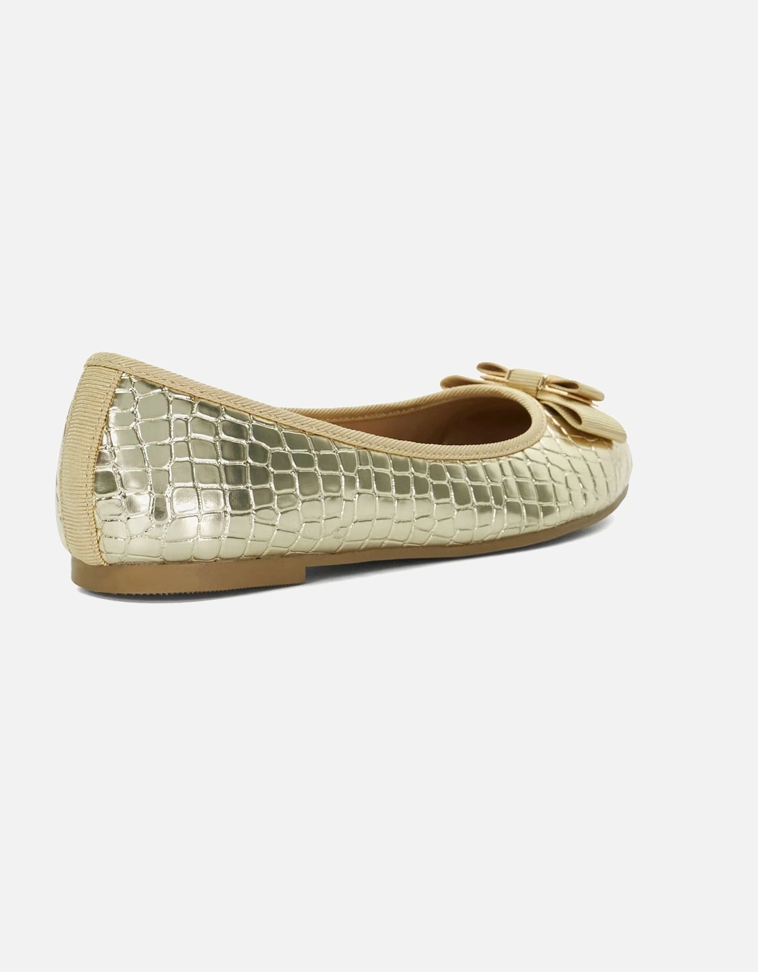 Ladies Harlingtons - Bow Detail Croc-Effect Ballet Flats