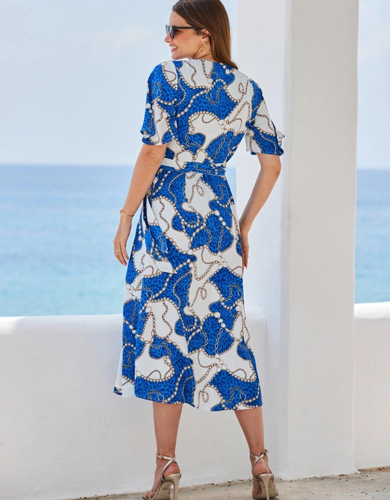 Kimono Sleeve Midi Wrap Dress - Blue