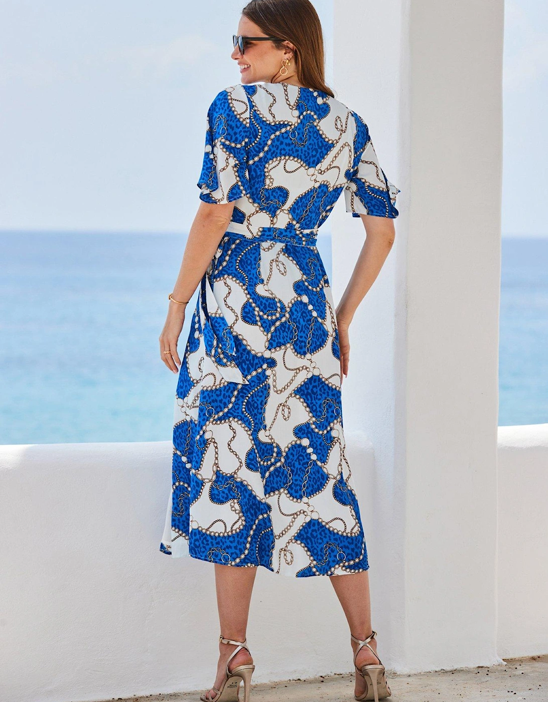 Kimono Sleeve Midi Wrap Dress - Blue