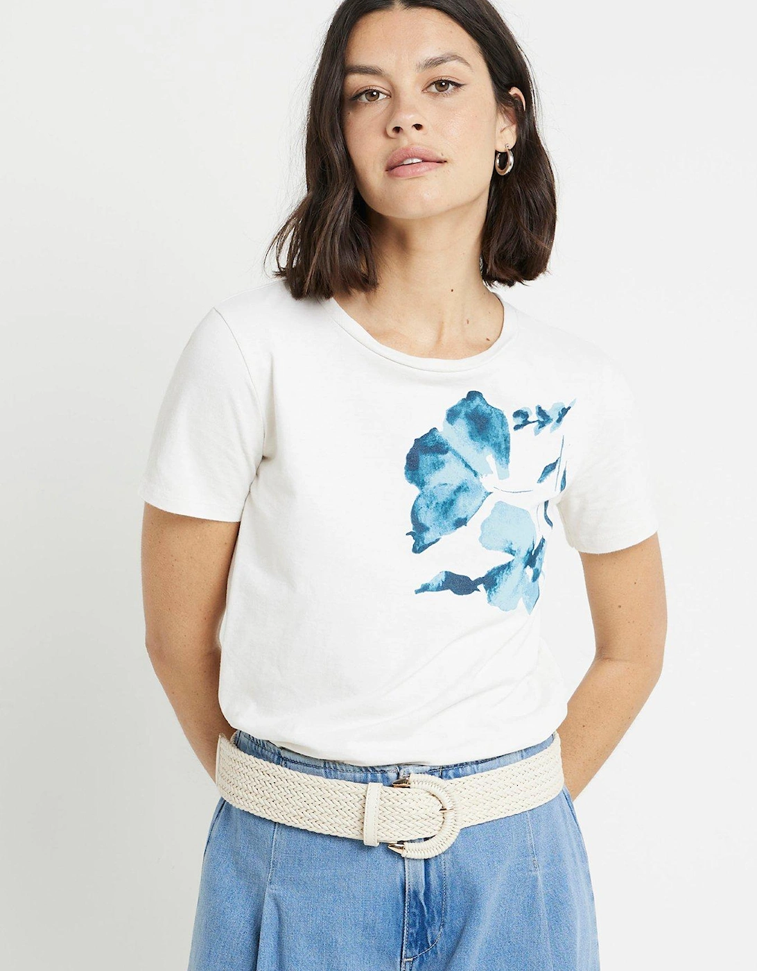 Floral Detail T-shirt - Cream, 2 of 1
