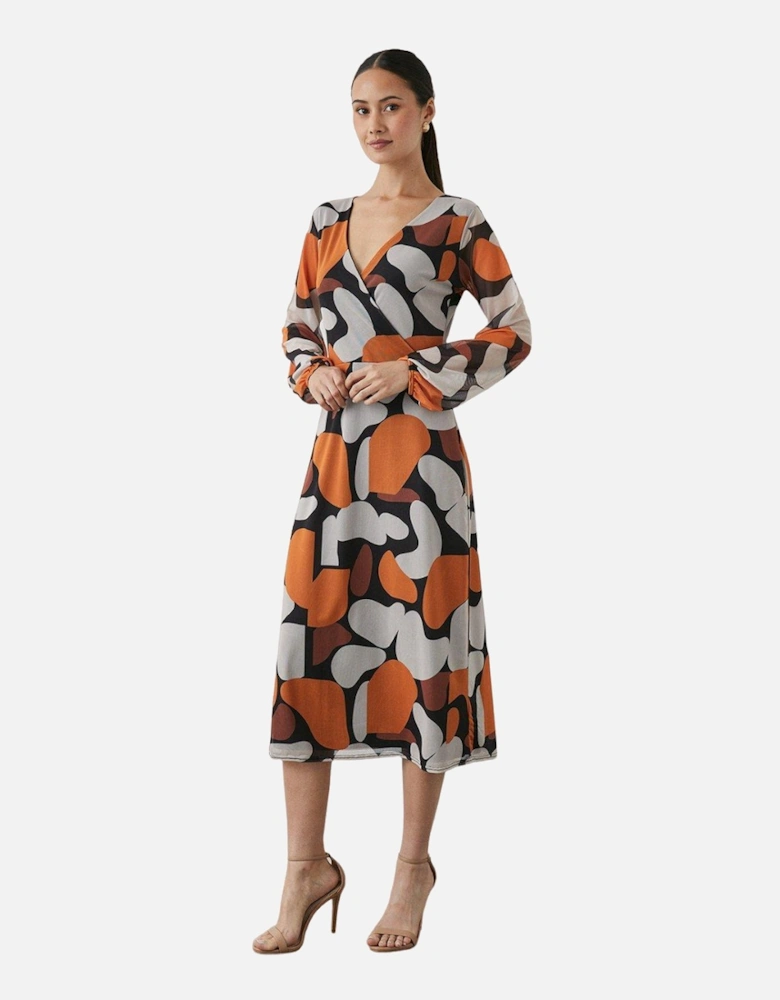 Womens/Ladies Abstract Mesh Wrap Midi Dress