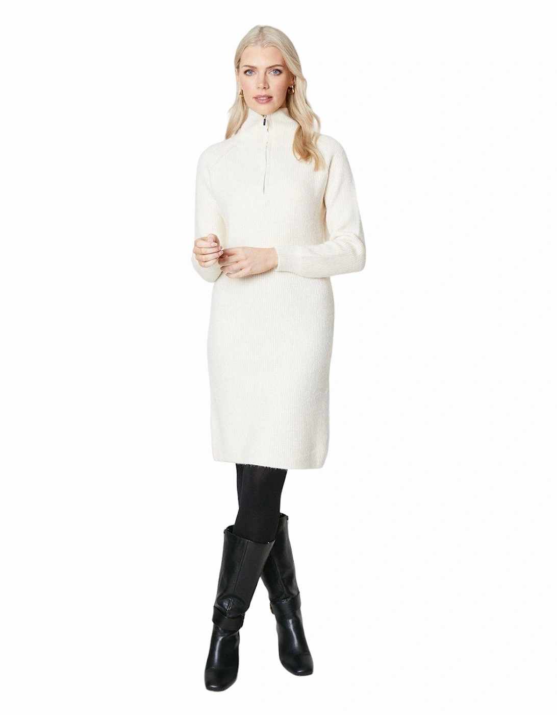 Womens/Ladies Zip Knitted Funnel Neck Midi Dress, 5 of 4