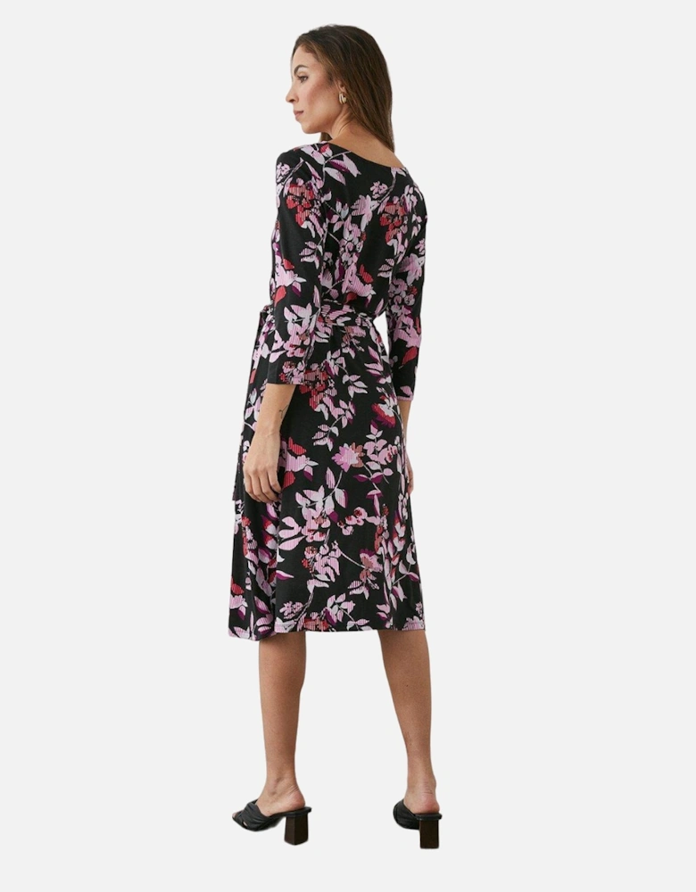 Womens/Ladies Floral Twist Neck Short-Sleeved Midi Dress