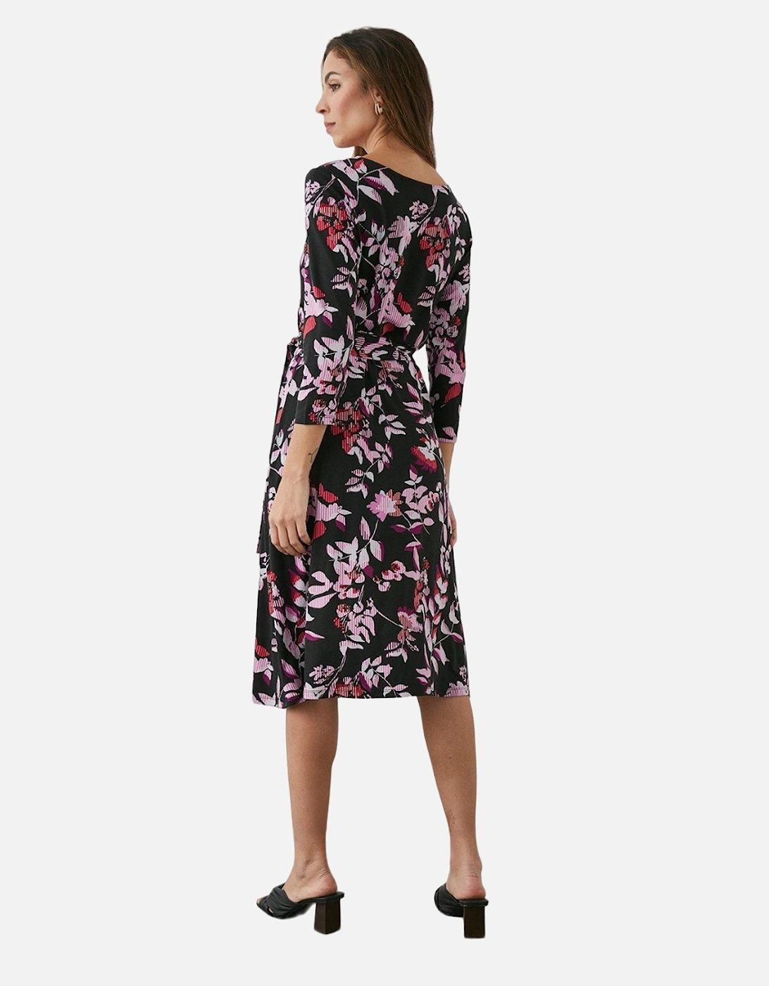 Womens/Ladies Floral Twist Neck Short-Sleeved Midi Dress