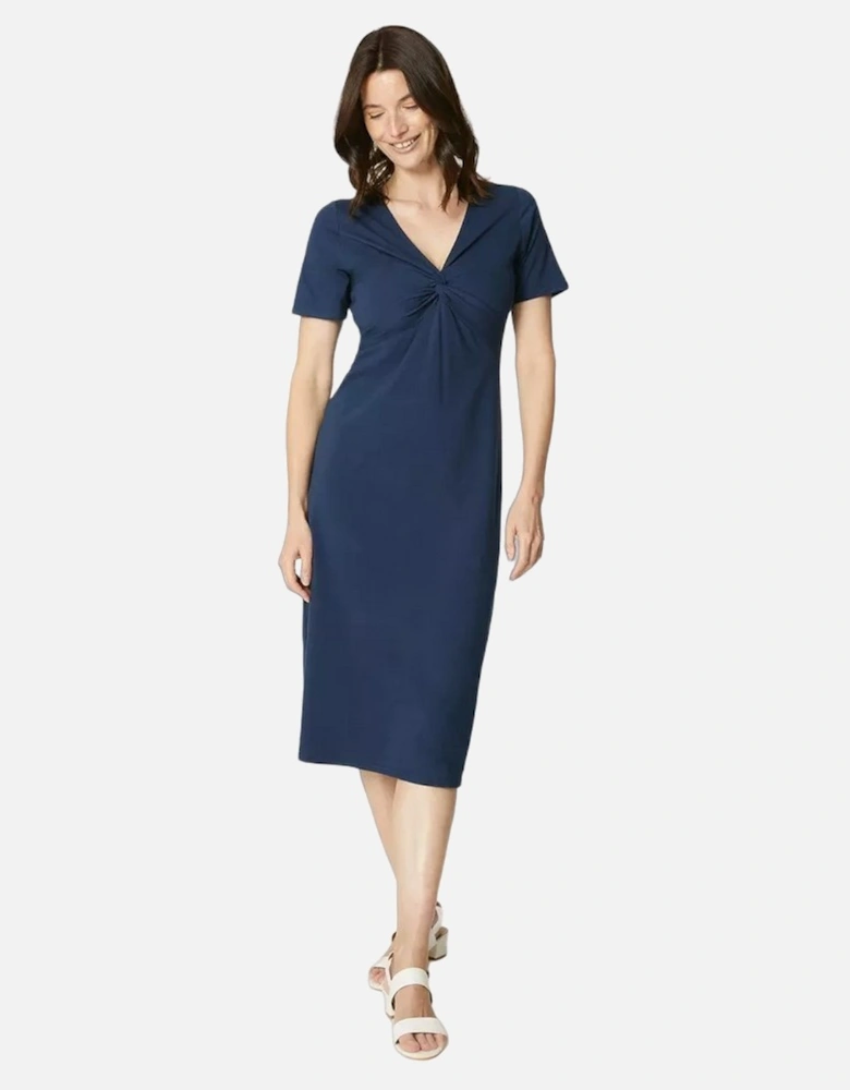 Womens/Ladies Twisted Knot Front Short-Sleeved Midi Dress