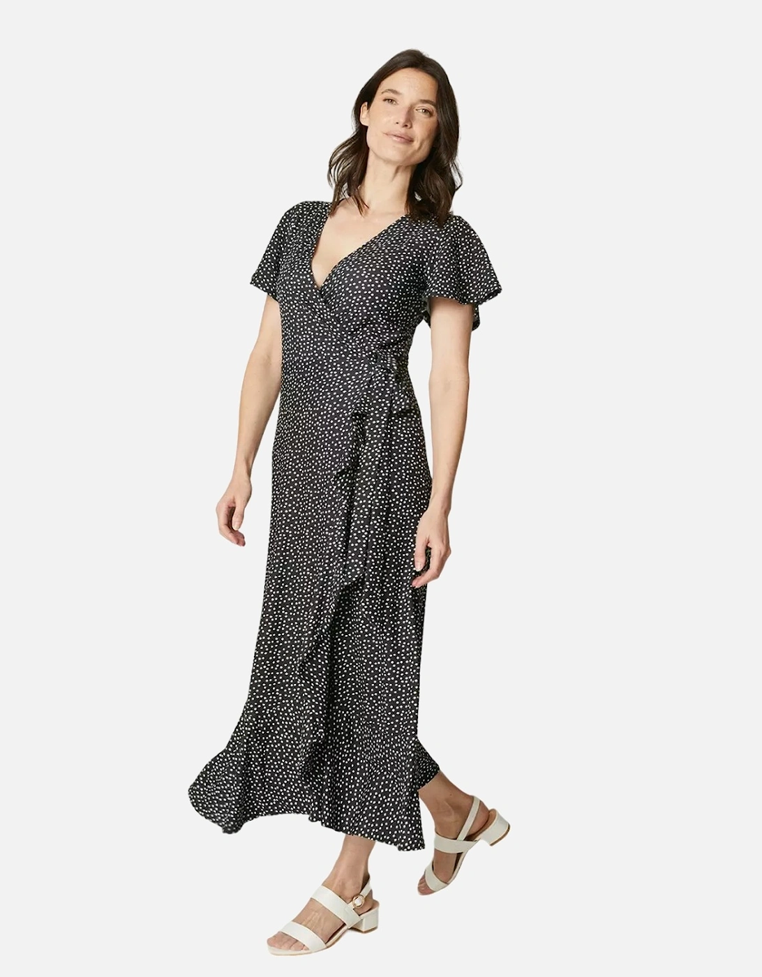 Womens/Ladies Spotted Ruffles Midi Dress, 4 of 3
